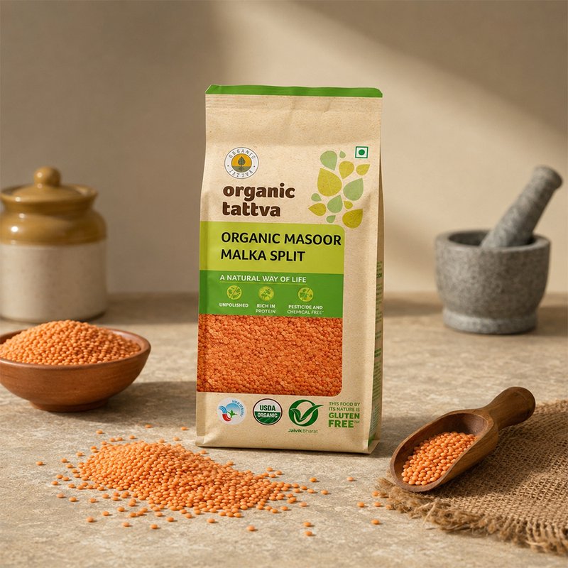 Organic Tattva Masoor Malka Split | Organic Red Lentil Split | Premium Masoor Dal | Protein-Packed Dal for Everyday Cooking