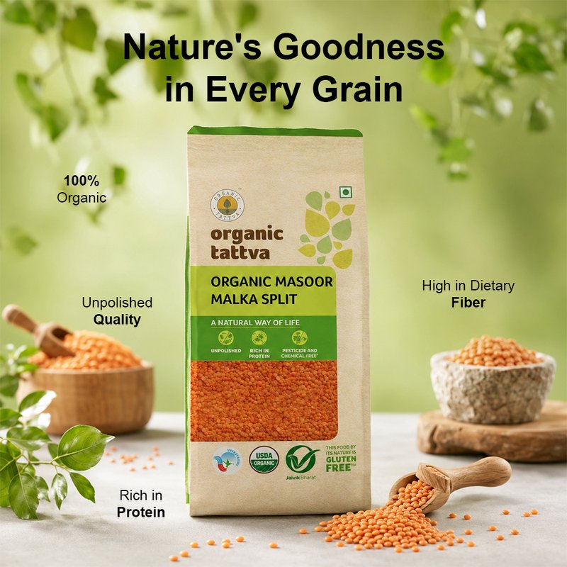 Organic Tattva Masoor Malka Split | Organic Red Lentil Split | Premium Masoor Dal | Protein-Packed Dal for Everyday Cooking