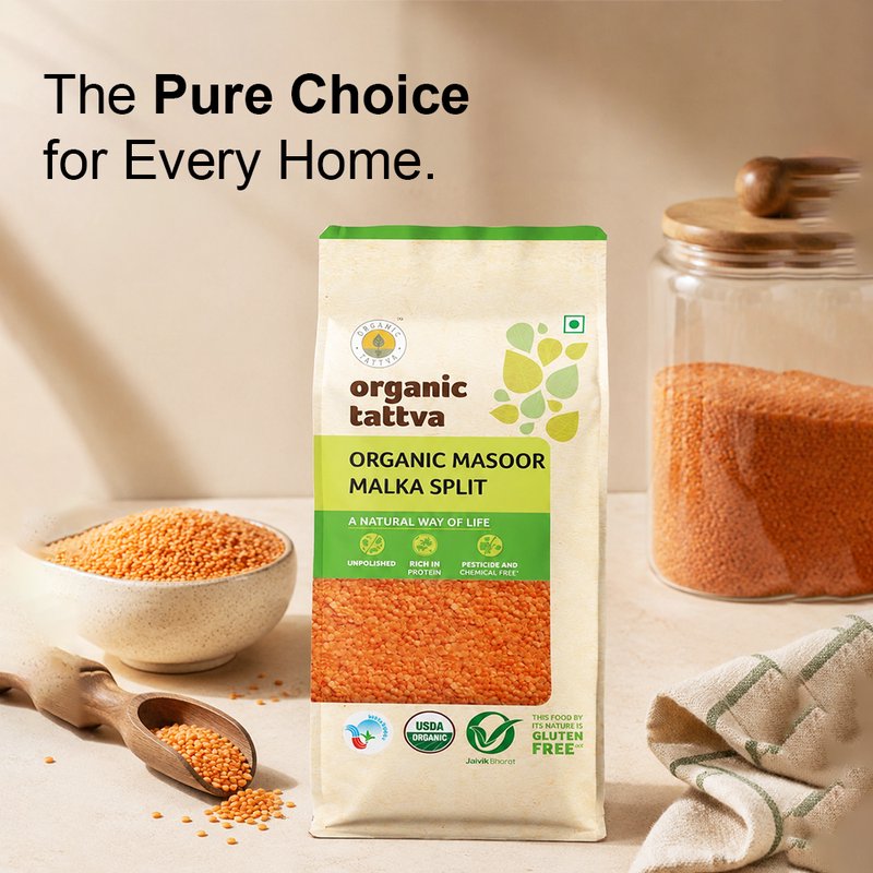 Organic Tattva Masoor Malka Split | Organic Red Lentil Split | Premium Masoor Dal | Protein-Packed Dal for Everyday Cooking