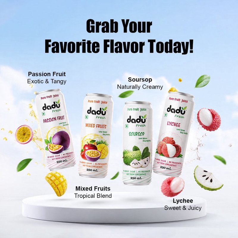 Dadu Fresh Passion Fruit, Mixed Fruit, Lychee & Soursop Juice Combo |  4 Cans Combo | Exotic Natural Fruit Juices | No Added Sugar & No Preservatives | Antioxidant Rich Healthy Beverage | Refreshing Daily Wellness Drink thumbnail 3