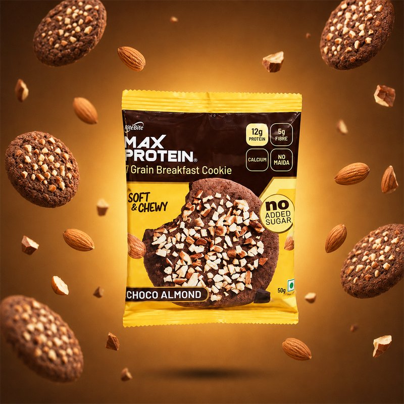 RiteBite Daily 7 Grain Breakfast Cookies Choco Almond (Pack of 1) | Made with 7 Grains, Chocolate & Almonds | High Fibre & Calcium | No Maida | No Preservatives | Crunchy Breakfast & Anytime Snack