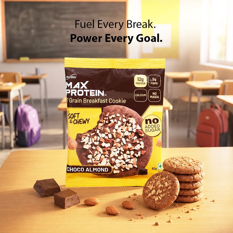 RiteBite Daily 7 Grain Breakfast Cookies Choco Almond (Pack of 1) | Made with 7 Grains, Chocolate & Almonds | High Fibre & Calcium | No Maida | No Preservatives | Crunchy Breakfast & Anytime Snack