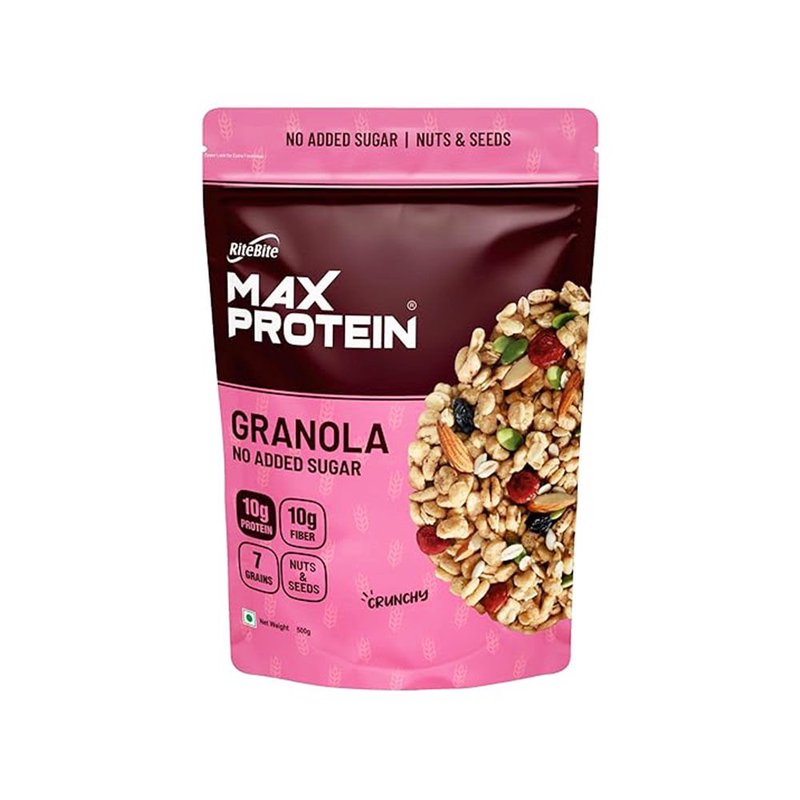 RiteBite Granola No Added Sugar | High Fiber Breakfast Cereal | Made with Whole Grains, Nuts & Seeds | No Added Sugar | Ready-to-Eat | 100% Vegetarian