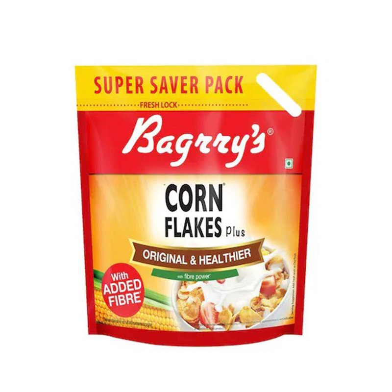 Bagrry's Corn Flakes Plus Healthier 1.2kg | High-Fibre Breakfast Cereal with Corn & Whole Grains | Crispy Healthy Breakfast for Energy, Digestion & Daily Nutrition | Family Pack