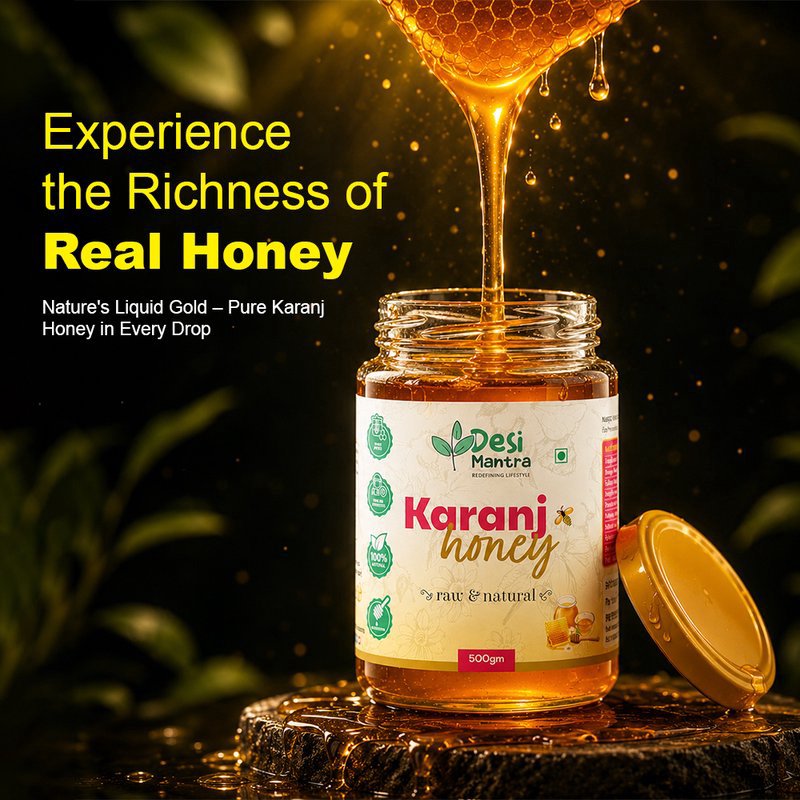 Desi Mantra Karanj Honey | Pure Raw & Natural Forest Honey | Unprocessed & Naturally Harvested | No Added Sugar | Rich Traditional Taste for Daily Wellness & Healthy Sweetening