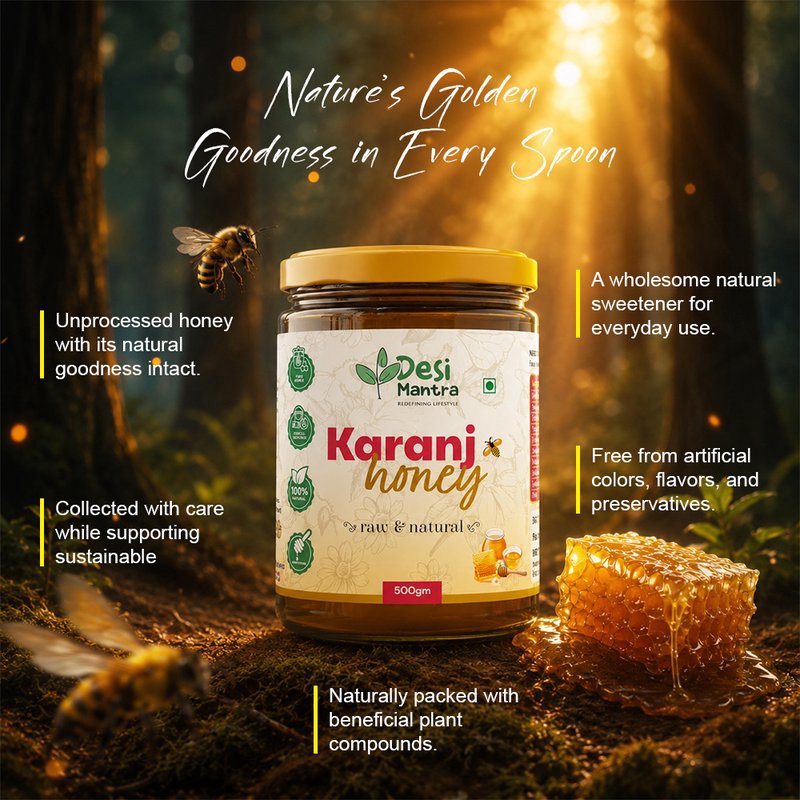 Desi Mantra Karanj Honey | Pure Raw & Natural Forest Honey | Unprocessed & Naturally Harvested | No Added Sugar | Rich Traditional Taste for Daily Wellness & Healthy Sweetening
