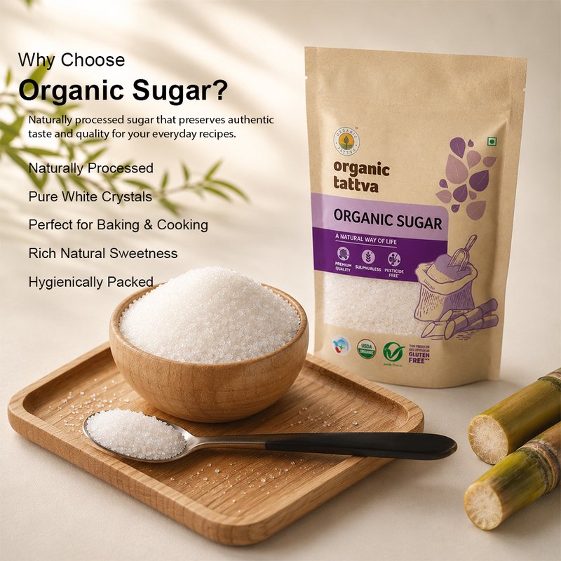 Organic Tattva Organic Sugar | Natural Cane Sugar | Premium Sulphur-Free Sugar | Quality Sulphur Free Sugar for Daily Use