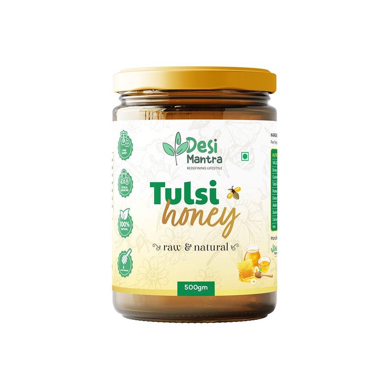 Desi Mantra Tulsi Honey | Pure Raw & Natural Honey Infused with Tulsi Goodness | Unprocessed & Unfiltered | No Added Sugar | Herbal Healthy Sweetener for Daily Wellness