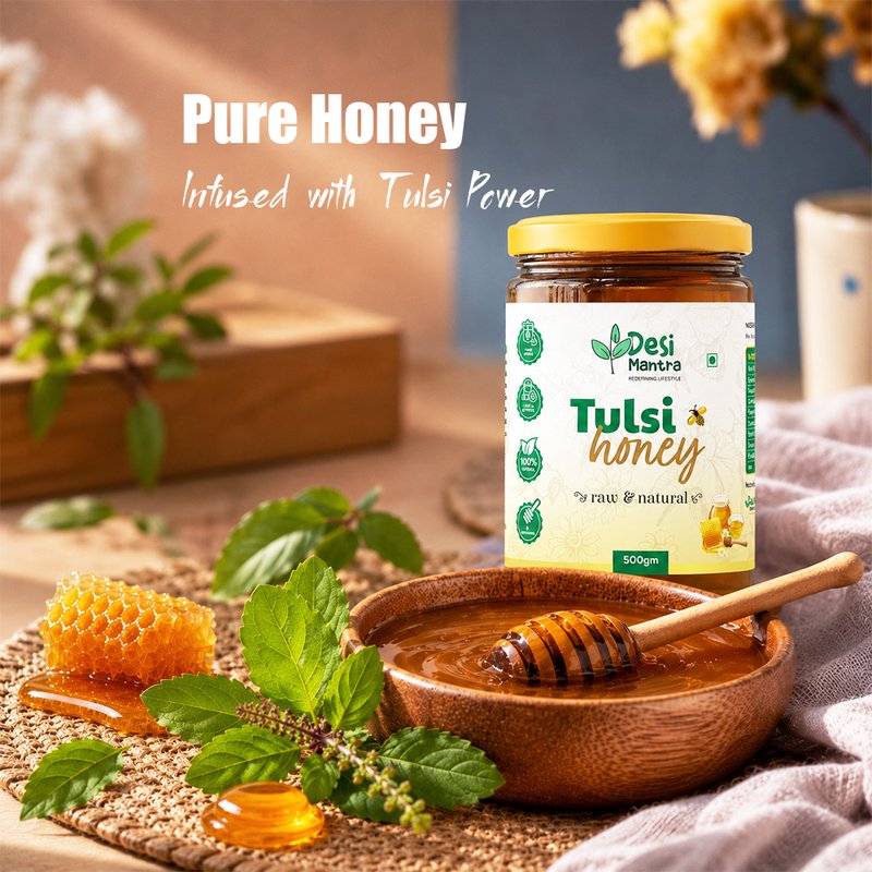 Desi Mantra Tulsi Honey | Pure Raw & Natural Honey Infused with Tulsi Goodness | Unprocessed & Unfiltered | No Added Sugar | Herbal Healthy Sweetener for Daily Wellness thumbnail 5