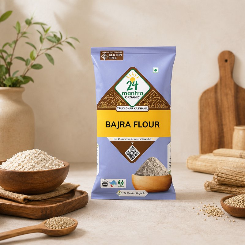 24 Mantra Organic Bajra Flour | Pearl Millet Atta | 100% Organic | Stone Ground Flour | Soft Rotis & Bhakri