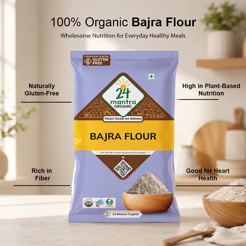 24 Mantra Organic Bajra Flour | Pearl Millet Atta | 100% Organic | Stone Ground Flour | Soft Rotis & Bhakri
