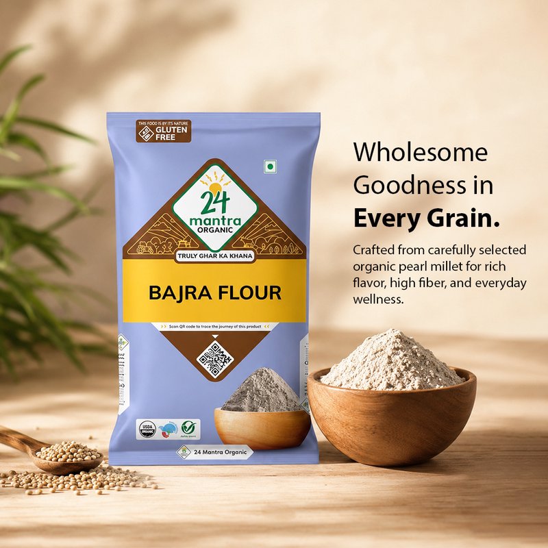 24 Mantra Organic Bajra Flour | Pearl Millet Atta | 100% Organic | Stone Ground Flour | Soft Rotis & Bhakri