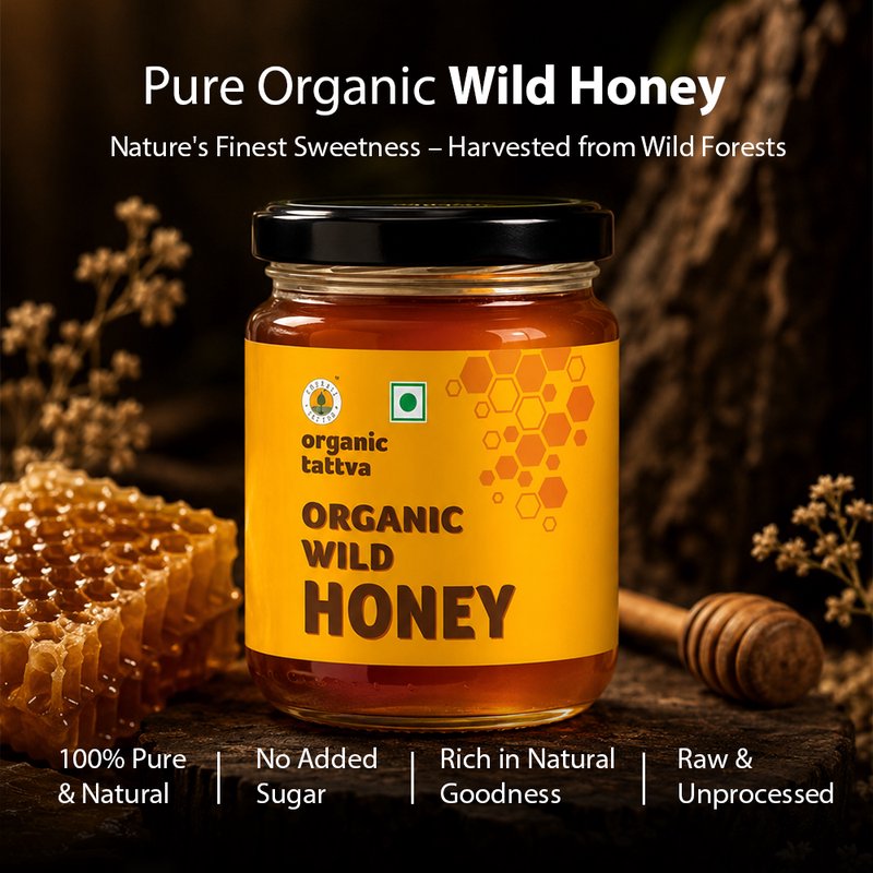 Organic Tattva Wild Forest Honey | 100% Pure Natural Honey | No Processing Wild Honey | Natural Sweetener for Everyday Use