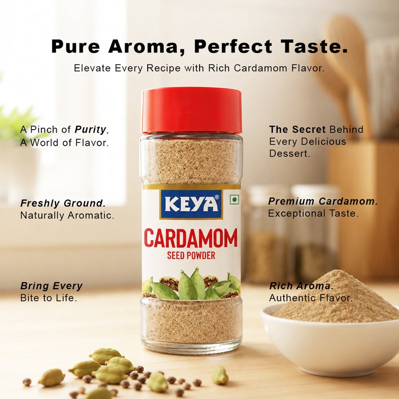 Keya Cardamom Seed Powder | Premium Ground Elaichi Spice | Rich Aroma & Natural Flavor | Perfect for Tea, Desserts, Sweets & Everyday Cooking
