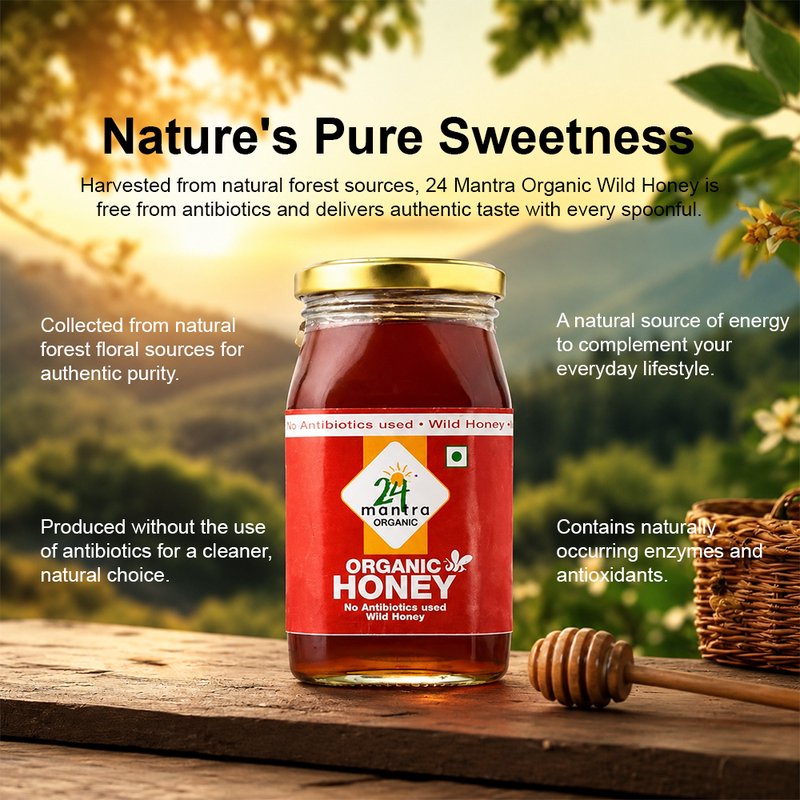 24 Mantra Organic Honey | Pure Natural Honey | No Added Sugar | Rich Taste | Everyday Sweetener
