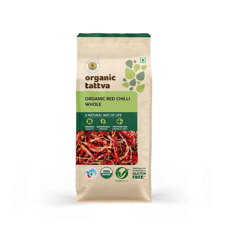 Organic Tattva Whole Red Chilli | Organic Dry Red Chilli | High Quality Whole Lal Mirch | Spicy and Aromatic Ingredient for Indian Cuisine