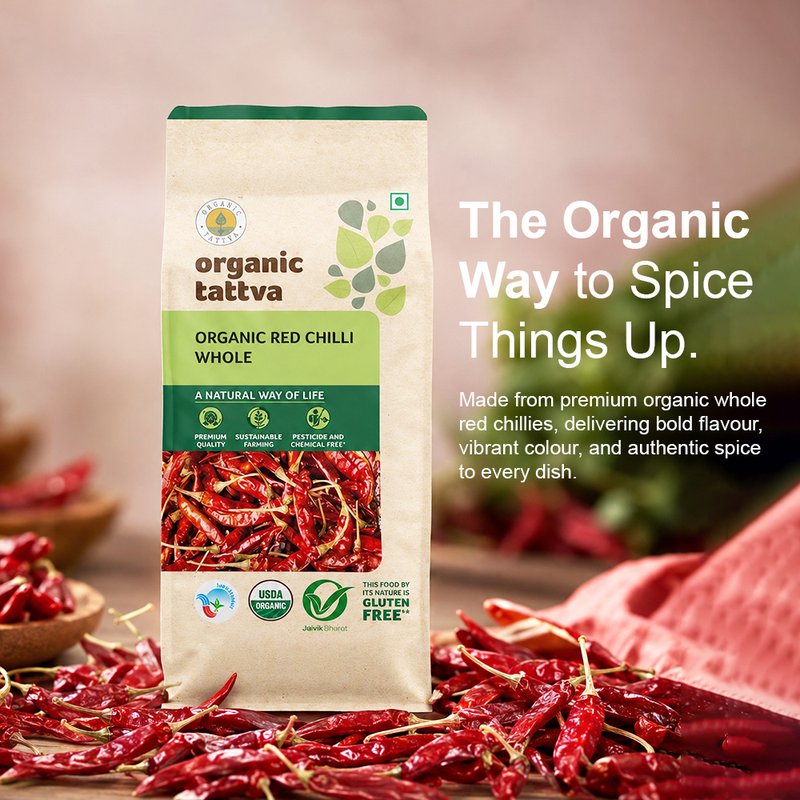 Organic Tattva Whole Red Chilli | Organic Dry Red Chilli | High Quality Whole Lal Mirch | Spicy and Aromatic Ingredient for Indian Cuisine