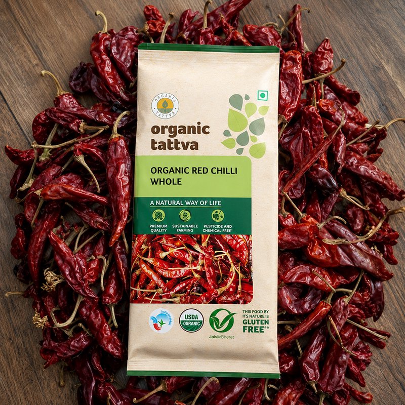 Organic Tattva Whole Red Chilli | Organic Dry Red Chilli | High Quality Whole Lal Mirch | Spicy and Aromatic Ingredient for Indian Cuisine
