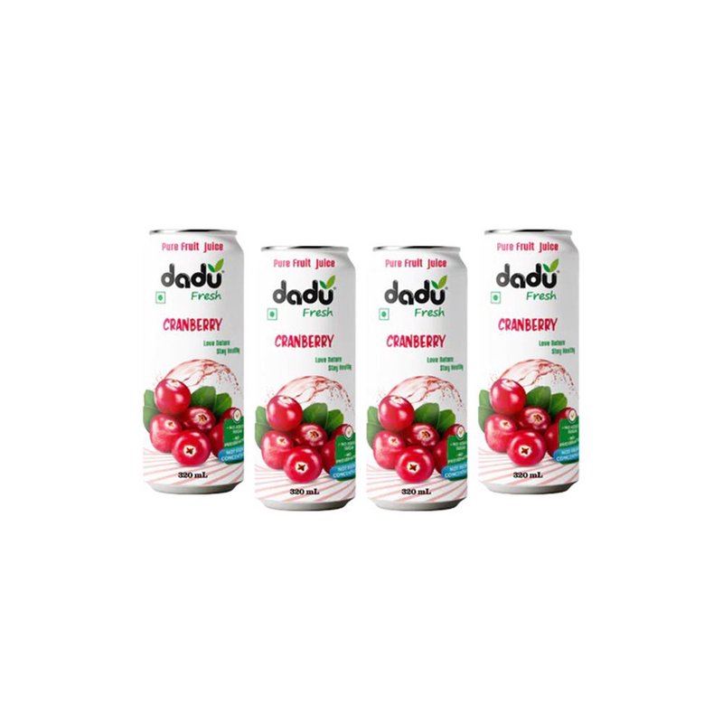 Dadu Fresh Cranberry Juice | 4 Cans Combo | 100% Natural Cranberry Fruit Juice | Antioxidant Rich Superfruit Beverage | No Added Sugar, No Preservatives & Not From Concentrate | Healthy Drink for Immunity, Urinary Tract Health, Skin Glow, Hydration & Daily Wellness | Refreshing Energy Booster Juice for Kids & Adults | Vitamin C Rich Fruit Beverage