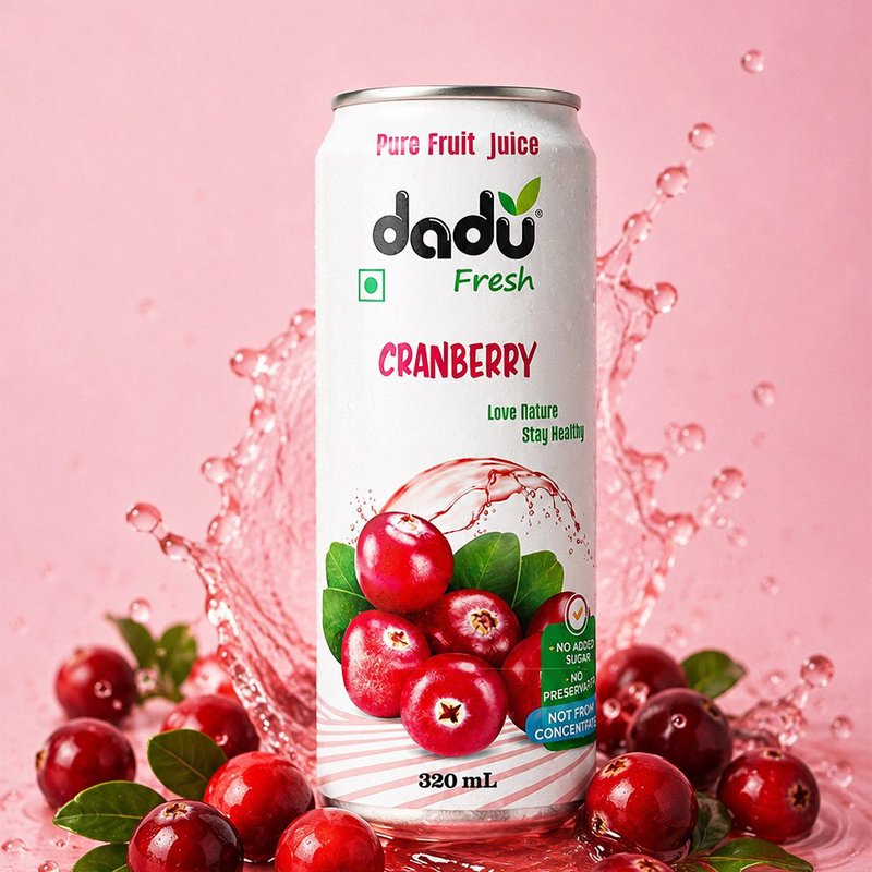 Dadu Fresh Cranberry Juice | 4 Cans Combo | 100% Natural Cranberry Fruit Juice | Antioxidant Rich Superfruit Beverage | No Added Sugar, No Preservatives & Not From Concentrate | Healthy Drink for Immunity, Urinary Tract Health, Skin Glow, Hydration & Daily Wellness | Refreshing Energy Booster Juice for Kids & Adults | Vitamin C Rich Fruit Beverage thumbnail 2