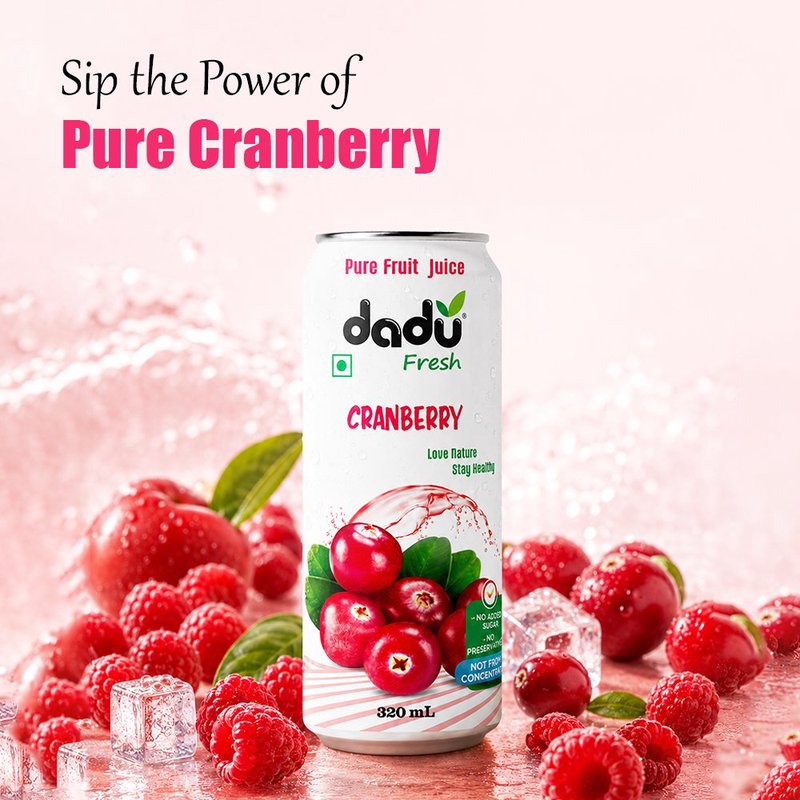 Dadu Fresh Cranberry Juice | 4 Cans Combo | 100% Natural Cranberry Fruit Juice | Antioxidant Rich Superfruit Beverage | No Added Sugar, No Preservatives & Not From Concentrate | Healthy Drink for Immunity, Urinary Tract Health, Skin Glow, Hydration & Daily Wellness | Refreshing Energy Booster Juice for Kids & Adults | Vitamin C Rich Fruit Beverage thumbnail 4