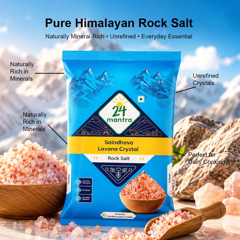 24 Mantra Organic Himalayan Pink Salt Crystals | Natural Rock Salt | Coarse Salt | Ideal for Salt Grinders & Cooking