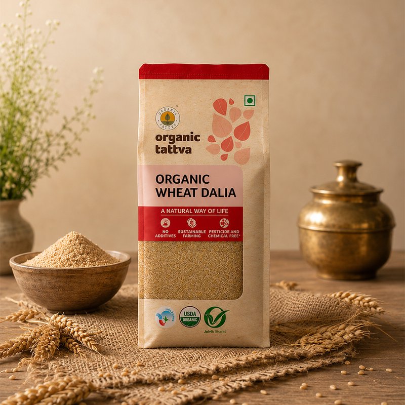 Organic Tattva Wheat Dalia | Organic Broken Wheat | High Fibre Whole Wheat Dalia | Healthy Grain for Daily Cooking