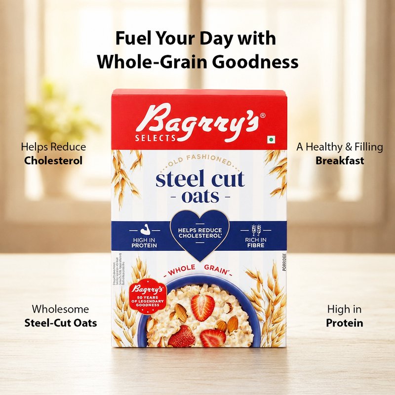 Bagrry's Steel Cut Oats  | Premium Wholegrain Oats Breakfast Cereal | High Fiber & Nutritious Daily Breakfast | Perfect for Porridge, Overnight Oats & Healthy Recipes