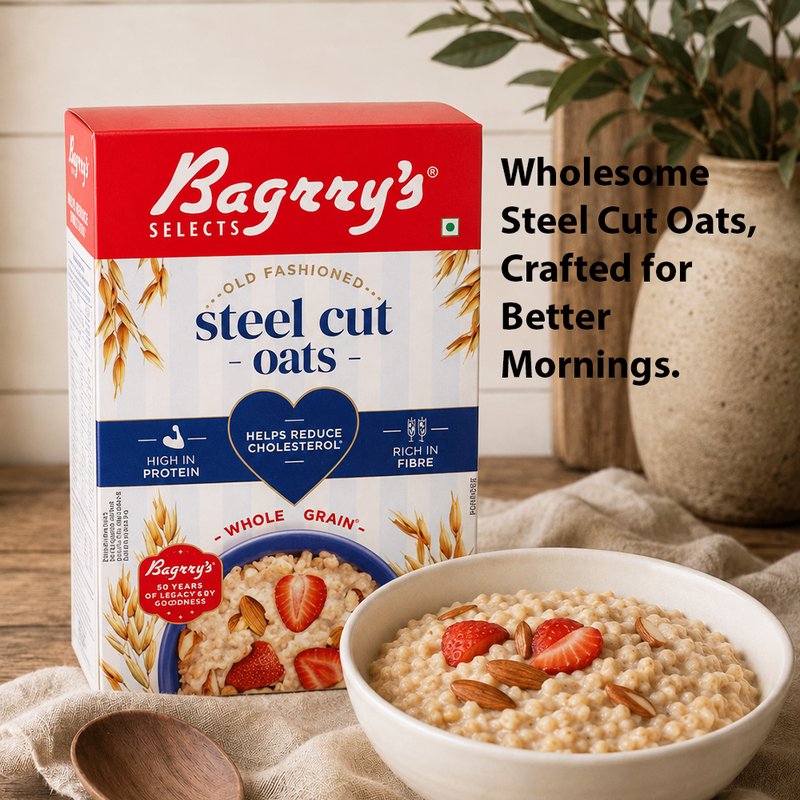 Bagrry's Steel Cut Oats  | Premium Wholegrain Oats Breakfast Cereal | High Fiber & Nutritious Daily Breakfast | Perfect for Porridge, Overnight Oats & Healthy Recipes