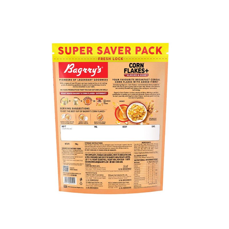 Bagrry's Corn Flakes Plus 300g | High-Fibre Breakfast Cereal with Corn & Whole Grains | Crispy Healthy Breakfast for Energy, Digestion & Daily Nutrition thumbnail 2