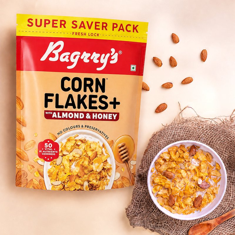 Bagrry's Corn Flakes Plus 300g | High-Fibre Breakfast Cereal with Corn & Whole Grains | Crispy Healthy Breakfast for Energy, Digestion & Daily Nutrition