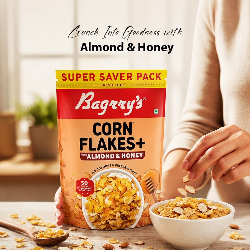Bagrry's Corn Flakes Plus 300g | High-Fibre Breakfast Cereal with Corn & Whole Grains | Crispy Healthy Breakfast for Energy, Digestion & Daily Nutrition