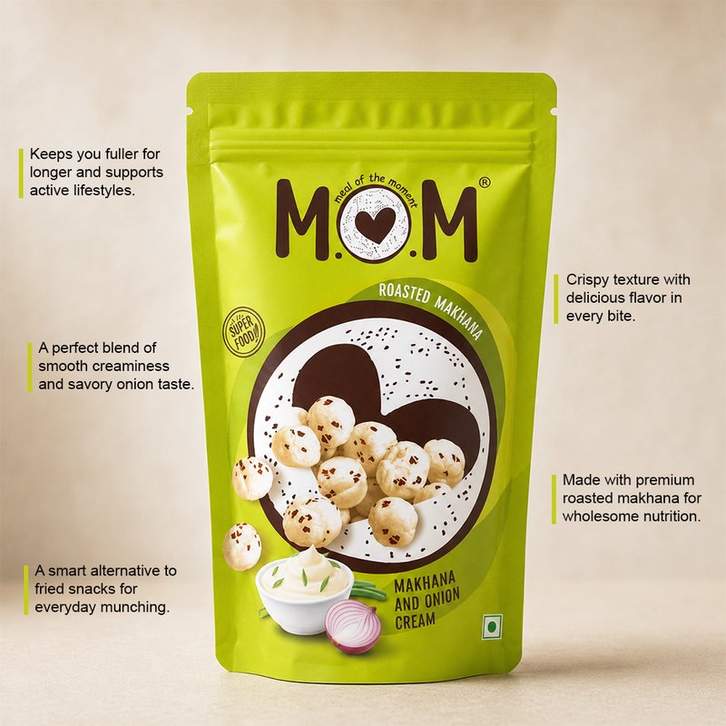 MOM Cream N Onion Makhana 70g | Roasted Fox Nuts | Cream & Onion Flavoured Makhana | Delicious & Healthy Snack Ready to Eat