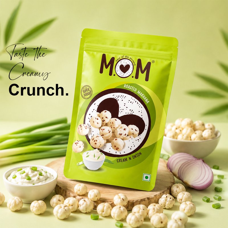 MOM Cream N Onion Makhana 70g | Roasted Fox Nuts | Cream & Onion Flavoured Makhana | Delicious & Healthy Snack Ready to Eat