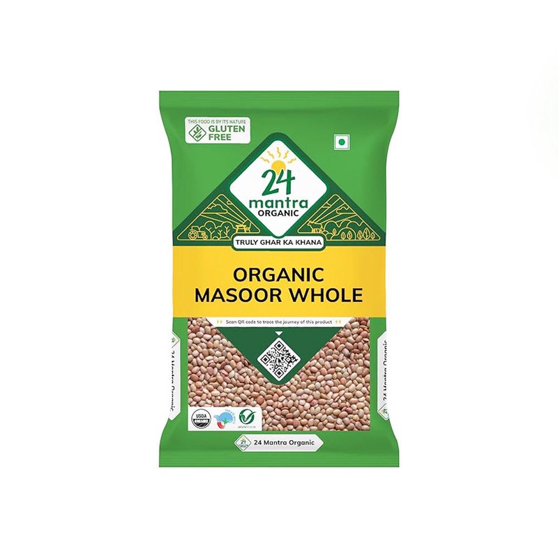 24 Mantra Organic Whole Masoor 500g | Brown Lentils | Premium Whole Lentils | Perfect for Dal, Soups & Curries