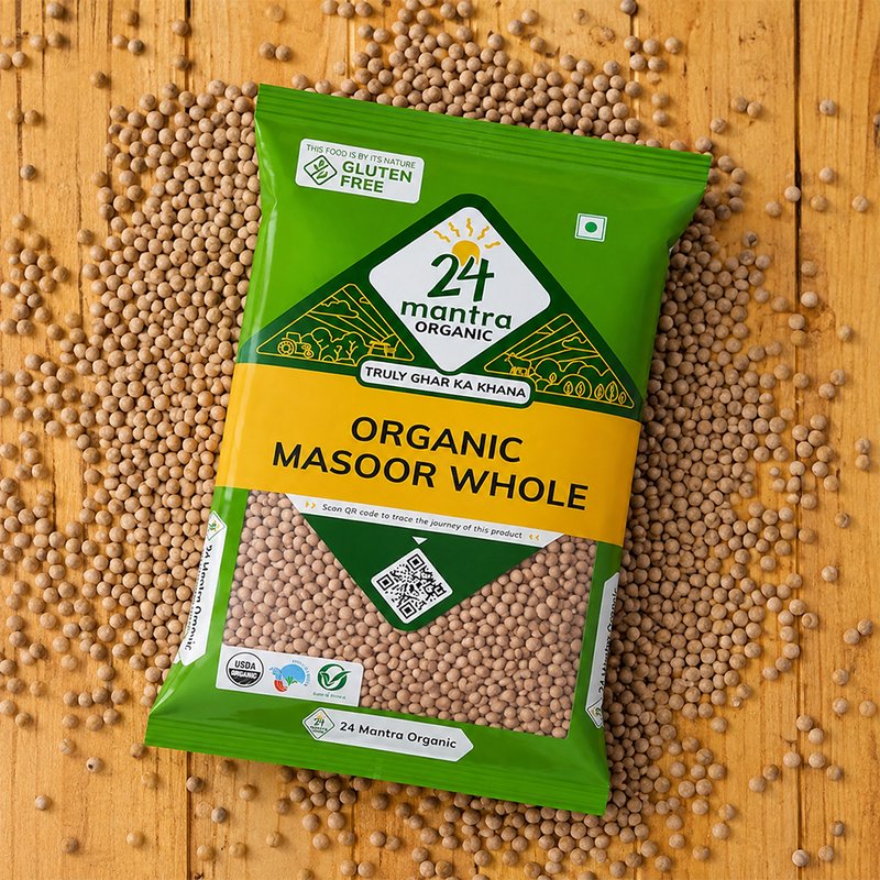 24 Mantra Organic Whole Masoor 500g | Brown Lentils | Premium Whole Lentils | Perfect for Dal, Soups & Curries