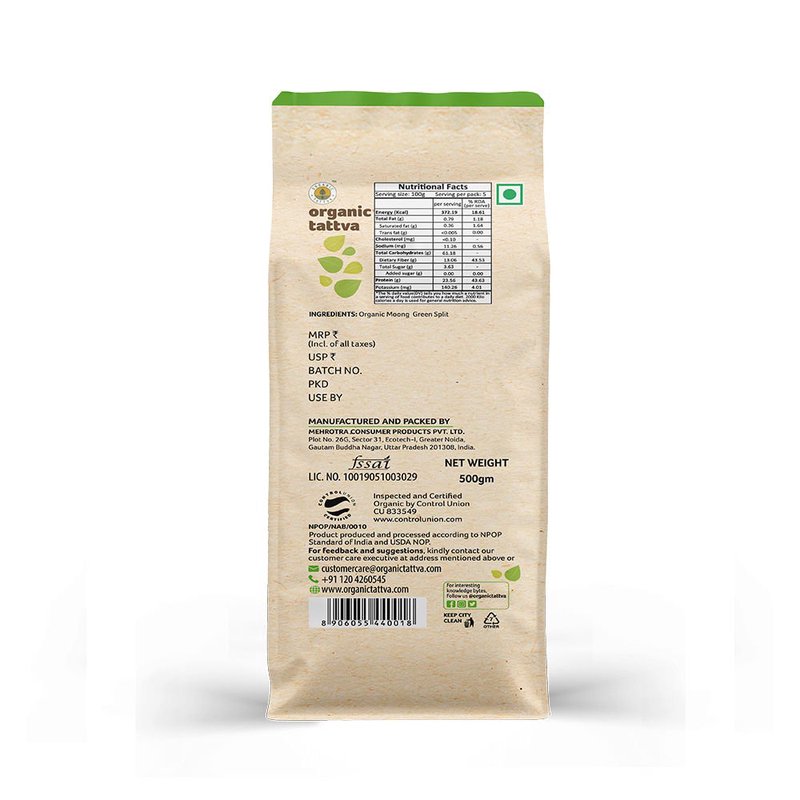 Organic Tattva Green Moong Dal Split | Organic Split Green Gram | Premium Chilka Moong Dal | Protein-Filled Dal for Everyday Cooking thumbnail 2