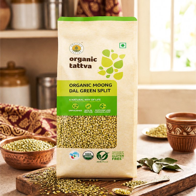 Organic Tattva Green Moong Dal Split | Organic Split Green Gram | Premium Chilka Moong Dal | Protein-Filled Dal for Everyday Cooking