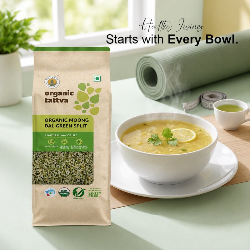 Organic Tattva Green Moong Dal Split | Organic Split Green Gram | Premium Chilka Moong Dal | Protein-Filled Dal for Everyday Cooking