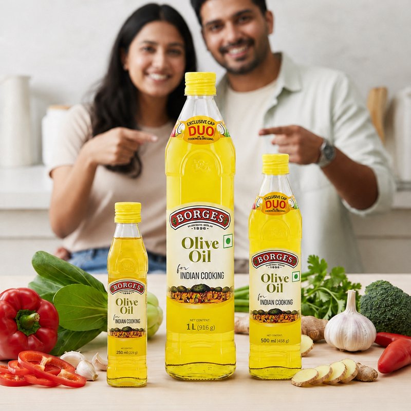Borges Indian Cooking Oil | Premium Blended Edible Oil | Light & Versatile Cooking Oil | Ideal for Frying, Sautéing & Everyday Indian Cooking | Glass Bottle