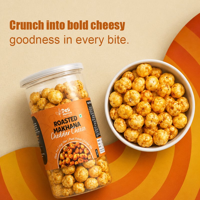 Desi Mantra Roasted Makhana Cheddar Cheese | Crunchy Cheese Flavored Fox Nuts Snack | Light & Healthy Roasted Makhana | Rich in Protein & Fiber | Perfect for Guilt-Free Munching thumbnail 4
