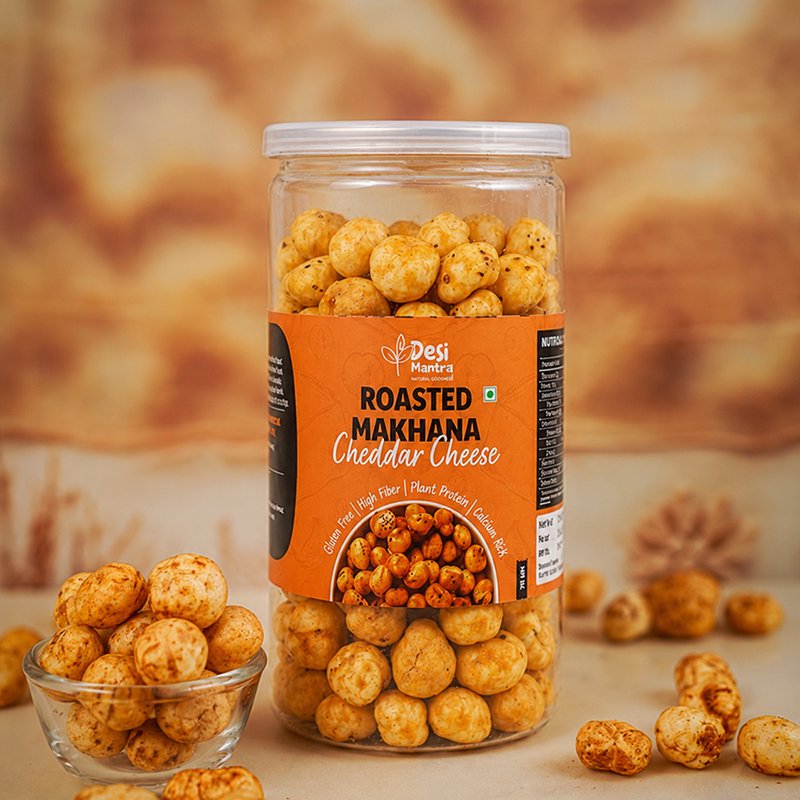 Desi Mantra Roasted Makhana Cheddar Cheese | Crunchy Cheese Flavored Fox Nuts Snack | Light & Healthy Roasted Makhana | Rich in Protein & Fiber | Perfect for Guilt-Free Munching thumbnail 6