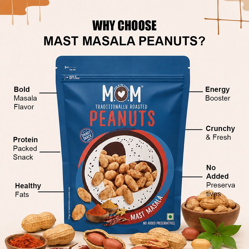 MOM Roasted Mast Masala Peanuts 140g | Masala Roasted Peanuts | Ready to Eat Snack | Family Pack