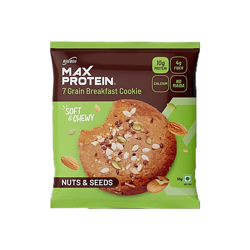 RiteBite Daily 7 Grain Breakfast Cookies Nuts & Seeds (Pack of 1) | Made with 7 Grains, Mixed Nuts & Seeds | High Fibre & Calcium | No Maida | No Preservatives | Crunchy Breakfast & Anytime Snack
