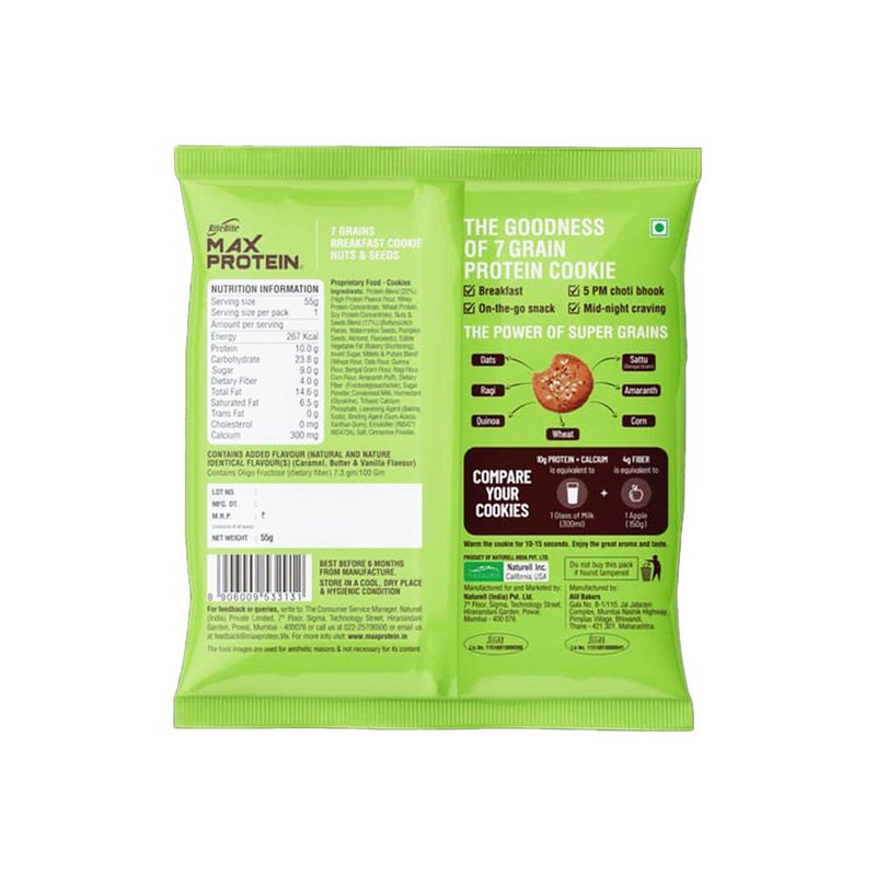 RiteBite Daily 7 Grain Breakfast Cookies Nuts & Seeds (Pack of 1) | Made with 7 Grains, Mixed Nuts & Seeds | High Fibre & Calcium | No Maida | No Preservatives | Crunchy Breakfast & Anytime Snack thumbnail 2
