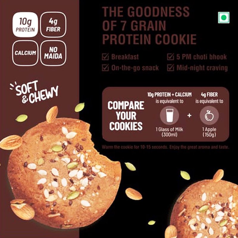 RiteBite Daily 7 Grain Breakfast Cookies Nuts & Seeds (Pack of 1) | Made with 7 Grains, Mixed Nuts & Seeds | High Fibre & Calcium | No Maida | No Preservatives | Crunchy Breakfast & Anytime Snack thumbnail 3