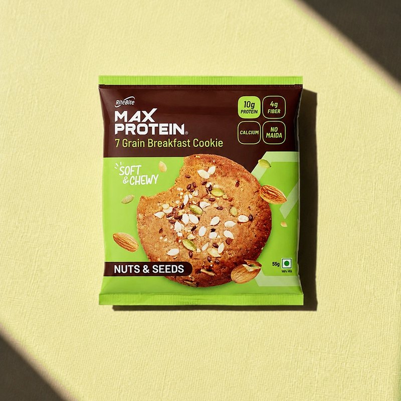 RiteBite Daily 7 Grain Breakfast Cookies Nuts & Seeds (Pack of 1) | Made with 7 Grains, Mixed Nuts & Seeds | High Fibre & Calcium | No Maida | No Preservatives | Crunchy Breakfast & Anytime Snack