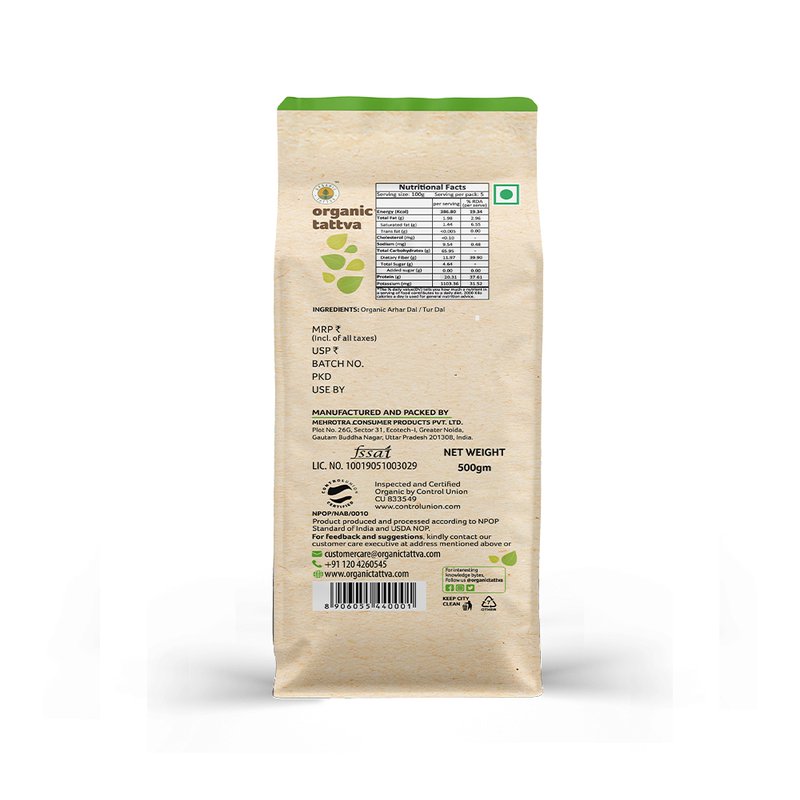 Organic Tattva Arhar (Tur) Dal | Organic Toor Dal | Super Split Pigeon Pea | Highly Nutritious Dal for Daily Preparations