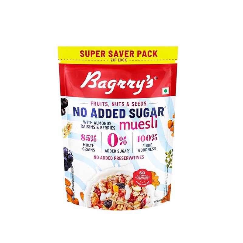 Bagrry's No Added Sugar Muesli 700 GM | Healthy High Fiber Breakfast Cereal | Nutritious Blend of Whole Grains, Nuts & Seeds | Perfect for Milk, Yogurt & Daily Wellness
