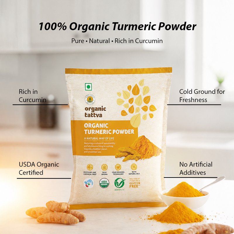 Organic Tattva Turmeric Powder | Organic Haldi Powder | Top Quality Ground Turmeric | Fragrant Spice for Daily Recipes